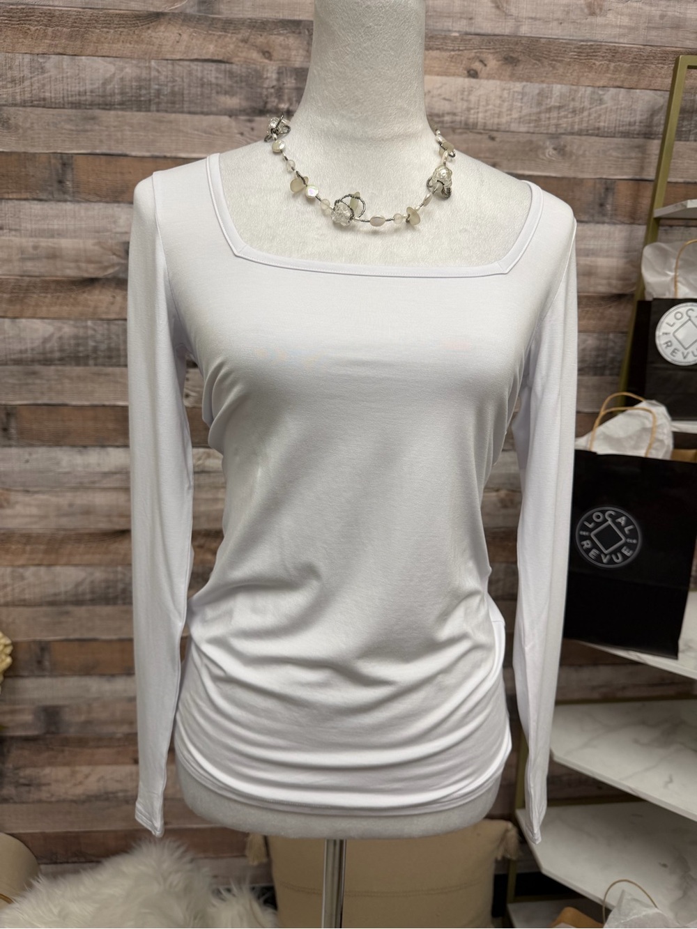 Women's Square Neck Long Sleeve Top - White